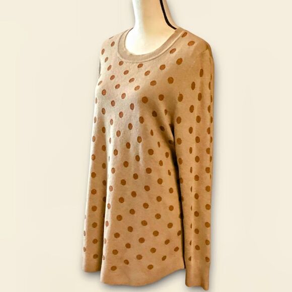 LOFT Women's Crewneck Sweater Wool Blend Metallic Latte Polka Dot in XL NWT - Picture 2 of 11